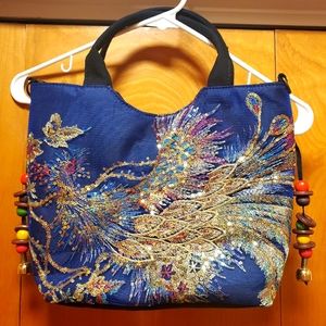 Peacock Oriental Bag sequins metallic embroidery NWNT